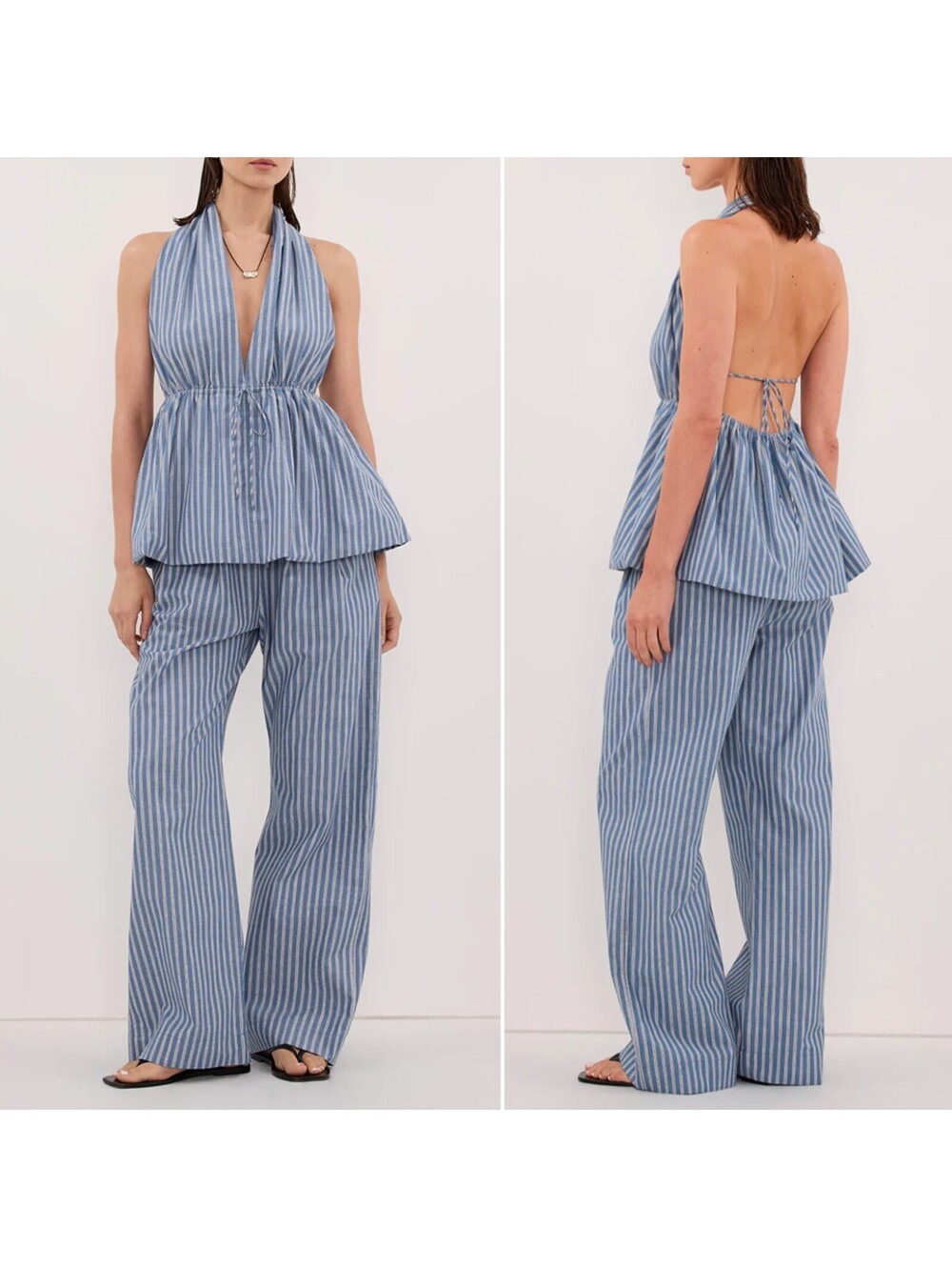 NWT Dishh Gracie striped peplum halter & wide leg pants matching set